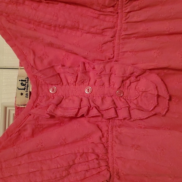 LEI Women's Pink Eyelet Shirred Waist Peplum Shiffy Cami Top Size XL - Picture 3 of 8